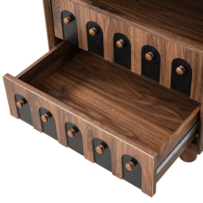 Modern Nightstand with Charging Station, 2 Drawers, Curve Mirror Design, 26 in
