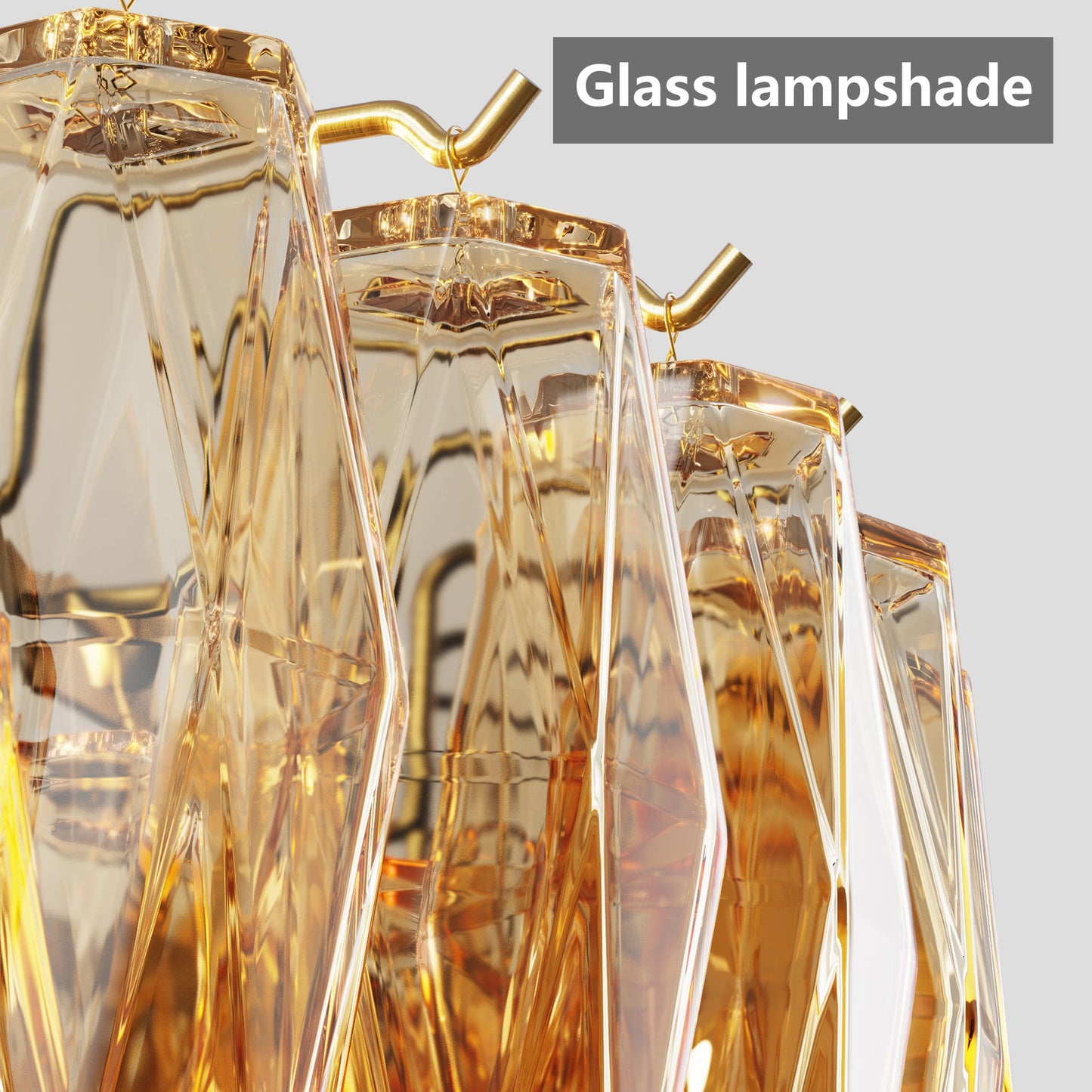 Chandelier Rectangle Gold 12-Light Smoke Glass Modern Living Room 54 In