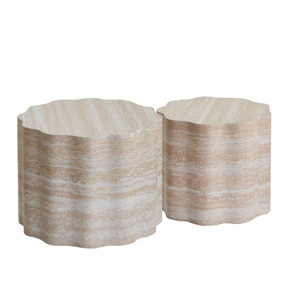 Set of 2 Round Coffee Side Tables, Faux Mars Pattern, Minimalist, Living Room