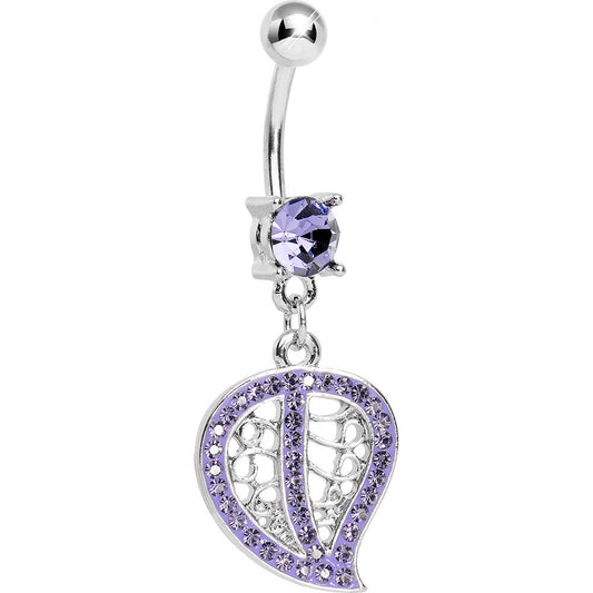 Purple Gem Pave and Filigree Leaf Dangle Belly Ring