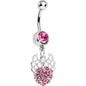 Pink Gem Paved Ball with Filigree Wings Dangle Belly Ring