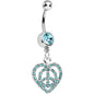 Aqua Gem Paved Peace Sign Heart Dangle Belly Ring