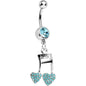 Aqua Gem Paved Music Note Hearts Dangle Belly Ring