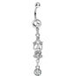 Crystalline Gem Antique Scrolls and Flower Dangle Belly Ring