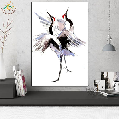 Two Dancing Cranes Artwork – Modern Canvas & Scroll Wall Art