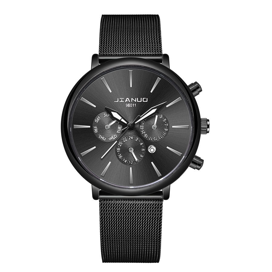 Mens Mesh-band Watch Fashionable Quartz Timepiece With Calendar Suitable For Business And Casual Occasions