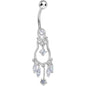 Light Purple Gem Pear with Dainty Rose Flower Dangle Belly Ring