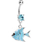 Aqua Gem Paved Brilliant Fish Dangle Belly Ring