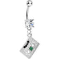 Crystalline Gem Paved Cassette Tape Dangle Belly Ring