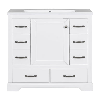 36' Bathroom Vanity with Sink Combo, Six Drawers, Multi-Functional Drawer Div...