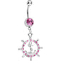 Pink Gem Ship Wheel and Anchor Dangle Belly Ring