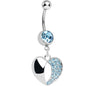 Aqua Gem Paved Reflective Heart Dangle Belly Ring
