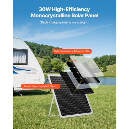 30W 12V Solar Battery Trickle Charger, MPPT Controller, IP67, Car Boat RV