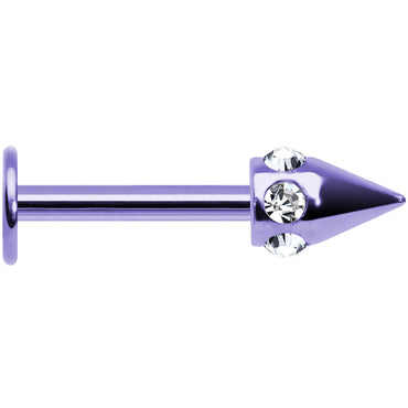 16G Purple Anodized Titanium Clear Gem Cone Labret Monroe