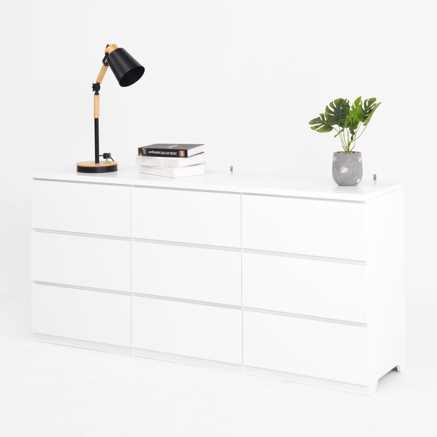 Dresser Modern 9-Drawer White Particle Board Handleless 63x15.74x29.5 In
