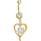 Gold Plated Clear Gem Hollow Love Heart Flower Dangle Belly Ring