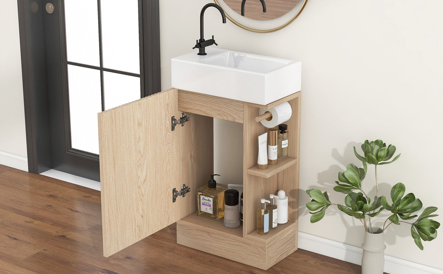 18.6' Bathroom Vanity with Sink, Bathroom Vanity Cabinet with Two-tier Shelf,...
