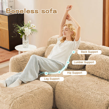 LoveSeat Modular Plush Light Khaki 2 Seat Non-Slip