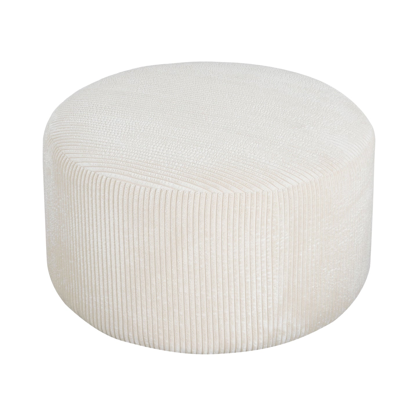 Upholstered Round Ottoman, Beige, Corduroy