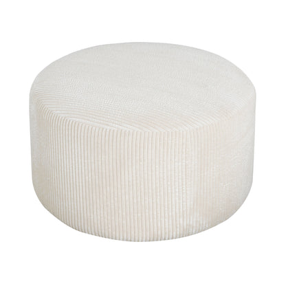 Upholstered Round Ottoman, Beige, Corduroy