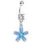 Clear Gem Sparkling Paved Aqua Star Flower Dangle Belly Ring
