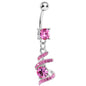Pink Gem Falling Waters Swirl Drop Dangle Belly Ring
