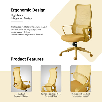 Ergonomic Office Chair Mesh High-Back Yellow 350 LB Lumbar Support Swivel