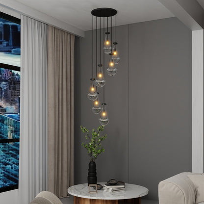 Chandelier 7-Light Pendant Adjustable Black Living Room Foyer Stairwell