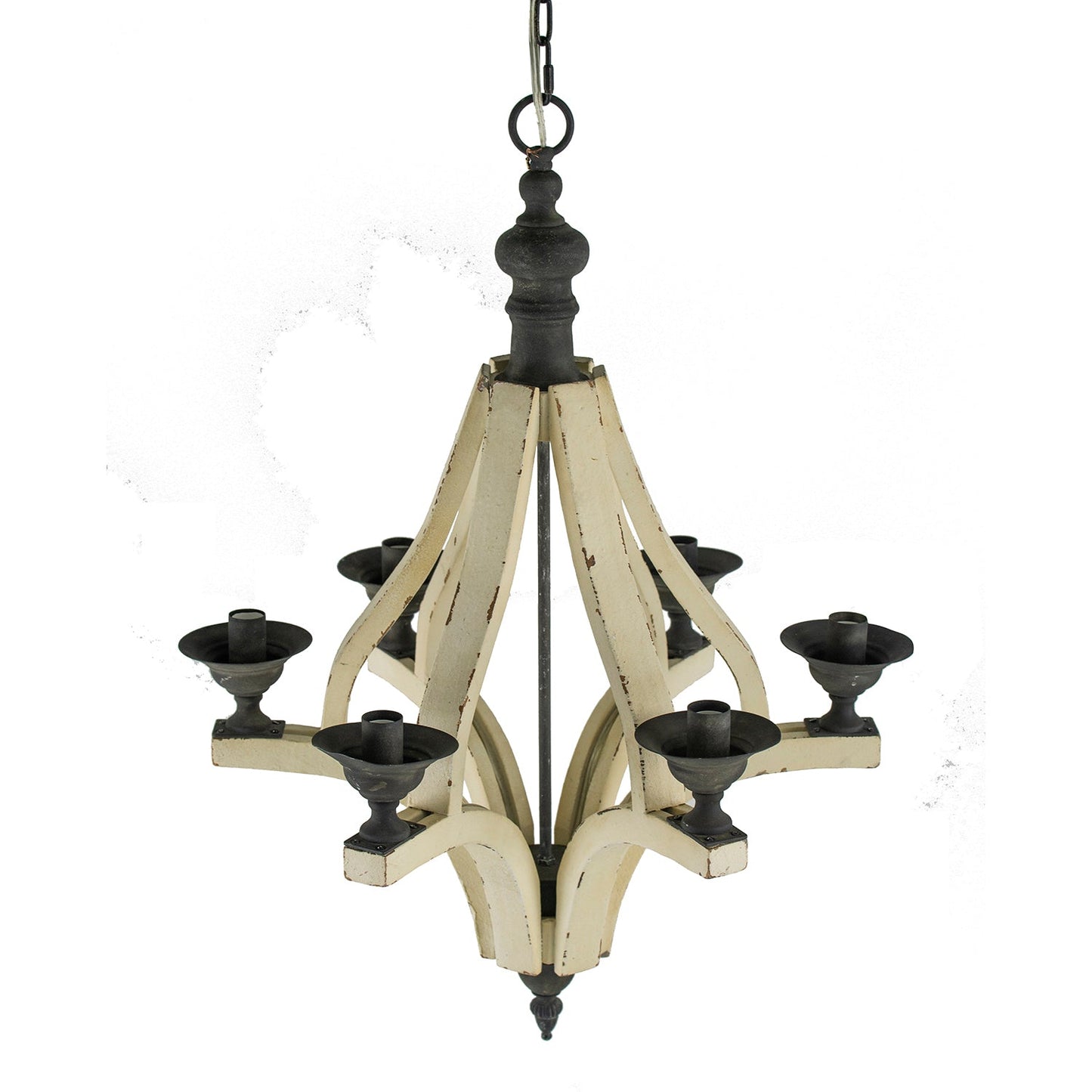 Chandelier 6-Light Wood Hanging Adjustable Chain Kitchen Dining