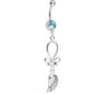 Aqua Gem Bowtie and Angel Wing Dangle Belly Ring