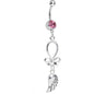 Pink Gem Bowtie with Angel Wing Dangle Belly Ring