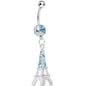Aqua Gem Elegant Eiffel Tower Dangle Belly Ring