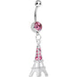 Pink Gem Elegant Eiffel Tower Dangle Belly Ring