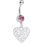 Pink Gem Filigree Heart Dangle Belly Ring
