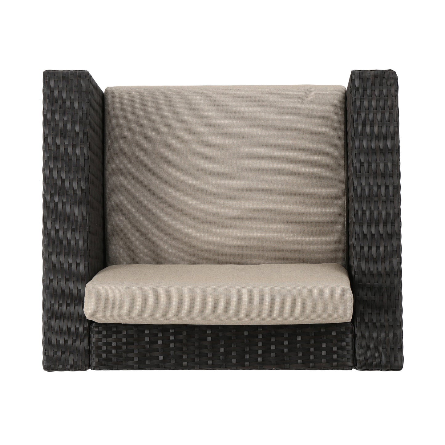 Outdoor Patio Set PE Rattan Dark Brown 4 Piece Loveseat Chairs Coffee Table
