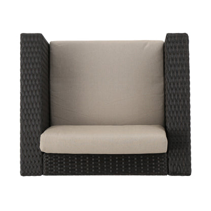 Outdoor Patio Set PE Rattan Dark Brown 4 Piece Loveseat Chairs Coffee Table