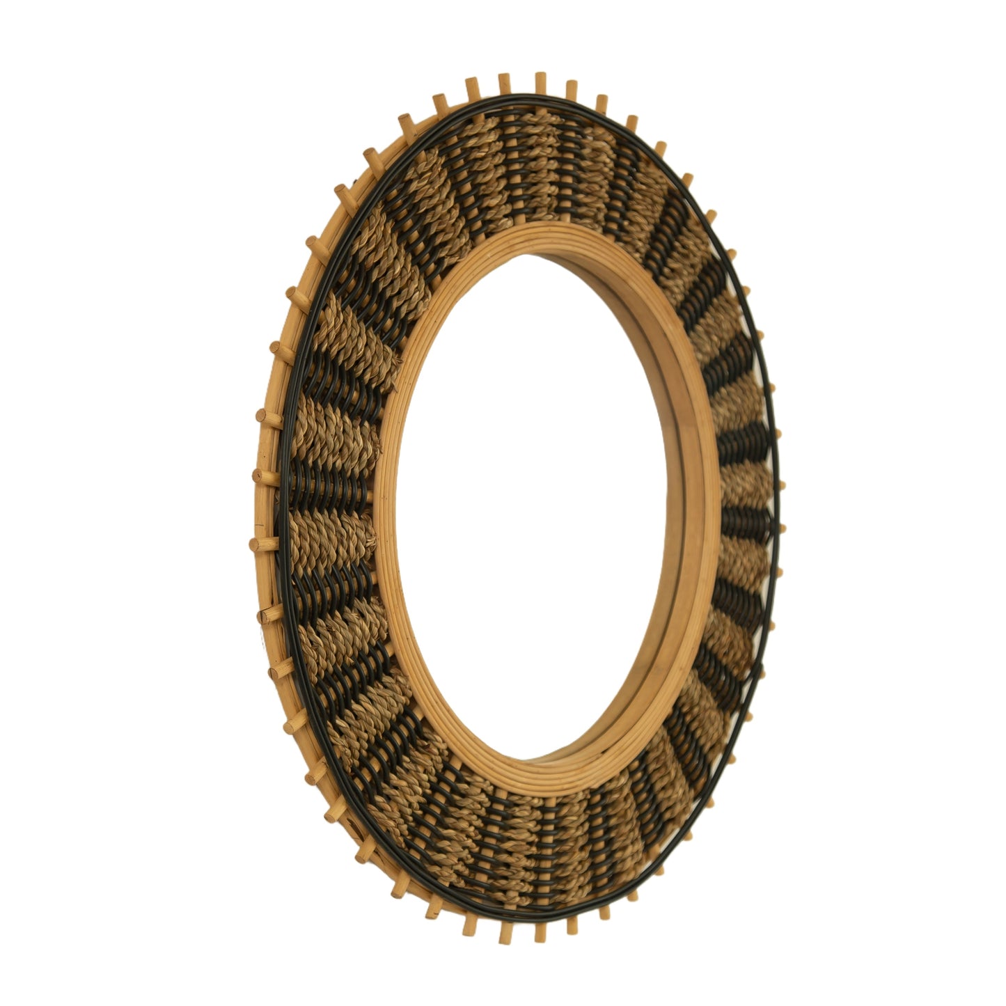 Wall Mirror Round Bamboo Hemp Rope Frame Natural Boho 23 In