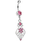 Pink Gem Ensnared in Roots Flower Dangle Belly Ring