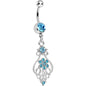 Aqua Gem Ensnared in Roots Flower Dangle Belly Ring