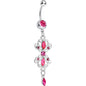 Pink Gem Twin Scrolls and Teardrops Dangle Belly Ring