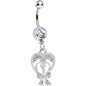 Crystalline Gem Love Tied in a Bow Heart Dangle Belly Ring