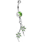 Green Gem Pair of Pinwheel Posies Flower Dangle Belly Ring