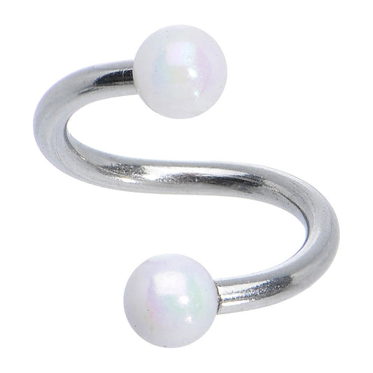 16G 5/16 Iridescent White Acrylic Ball Spiral Twister Ring