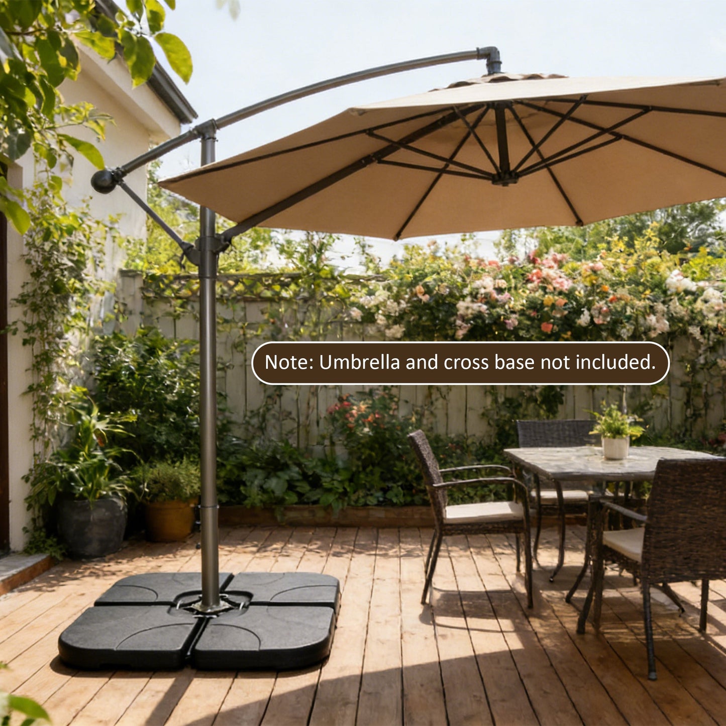 Patio Umbrella Base Offset HDPE Black 4 Panel 220 LB Water or Sand