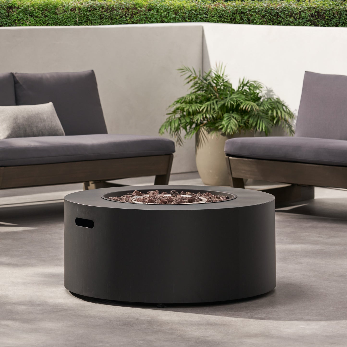 Modern Iron Propane Fire Pit, 32' Round, 40,000 BTU, Dark Grey Finish