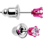 3mm Neon Pink Round Clear CZ Stud Earrings