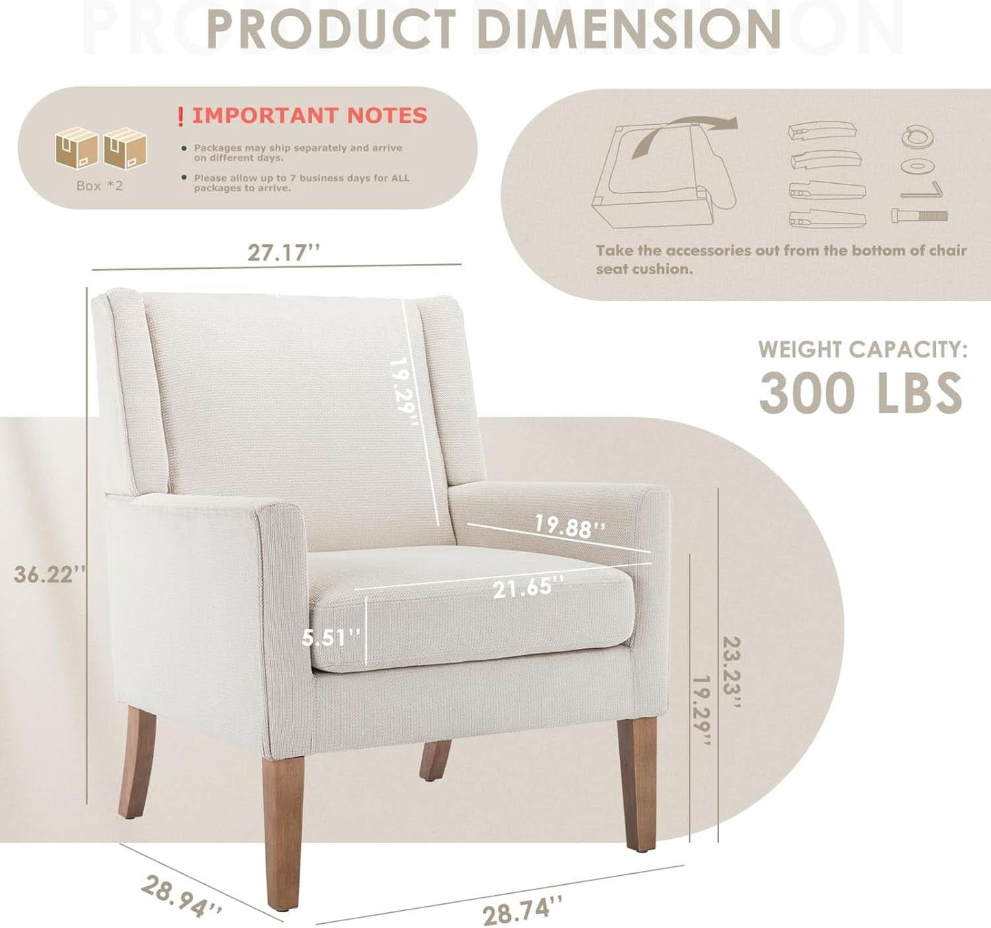 Beige Wingback Chairs With Wood Legs For Living Room