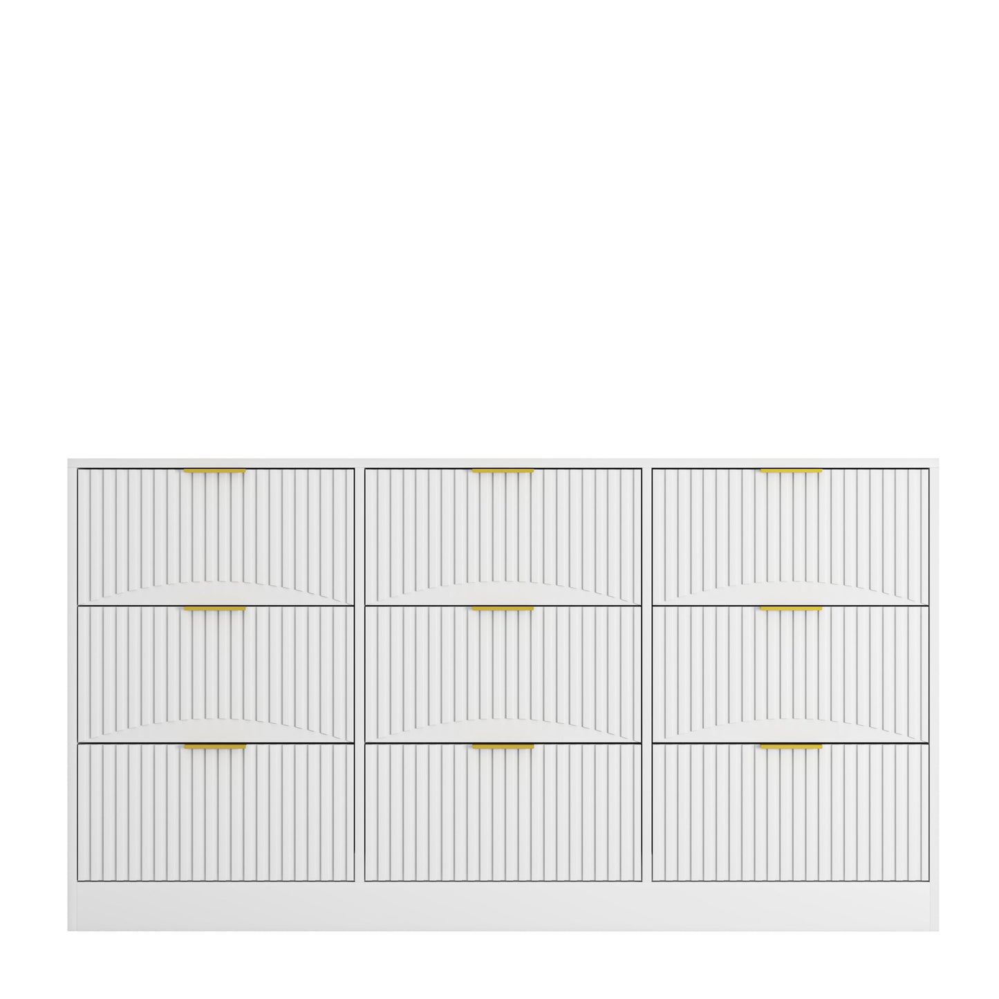 Dresser Classic 9-Drawer White Particle Board Gold Handles 63x15.74 In
