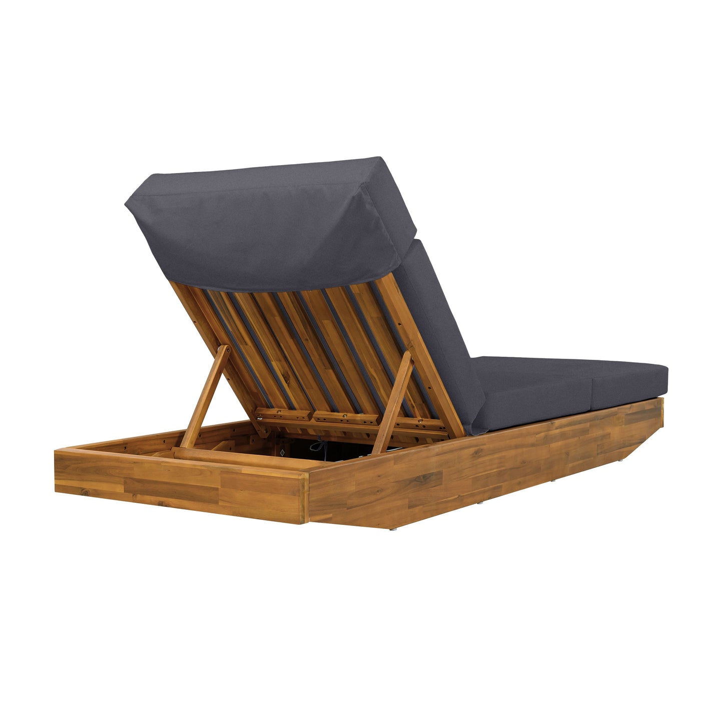 Outdoor Chaise Lounge Acacia Wood Teak Dark Gray Cushion Foldable 300 LB