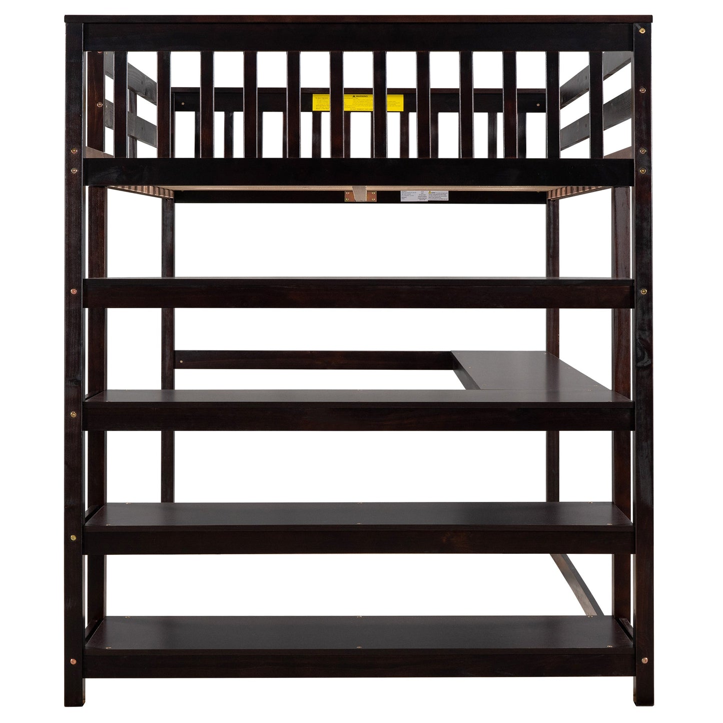 Espresso Full Size Loft Bed with Storage Shelves and Under-bed Desk, Solid Pi...